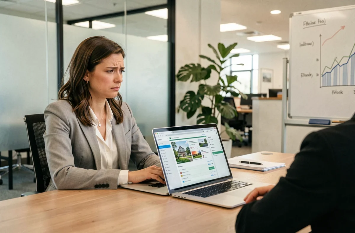Femme discutant des risques de placement en SCPI avec un conseiller financier dans un bureau moderne