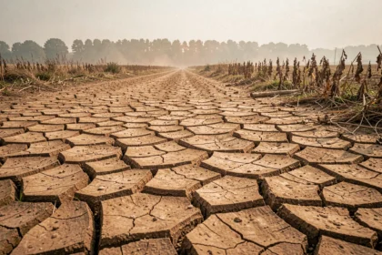 Lit de rivière asséché et fissuré en France illustrant les effets de la sécheresse liée au réchauffement climatique